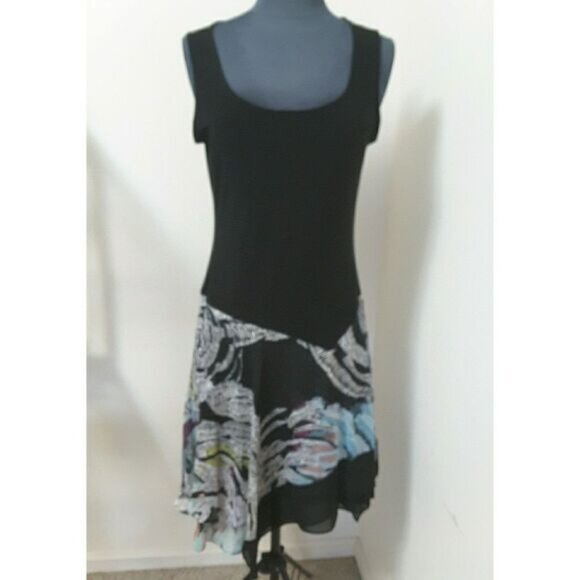 Boho Chic Romantic MSK Dress Small Asymmetrical Hem Artistic Abstract Floral - Picture 2 of 8